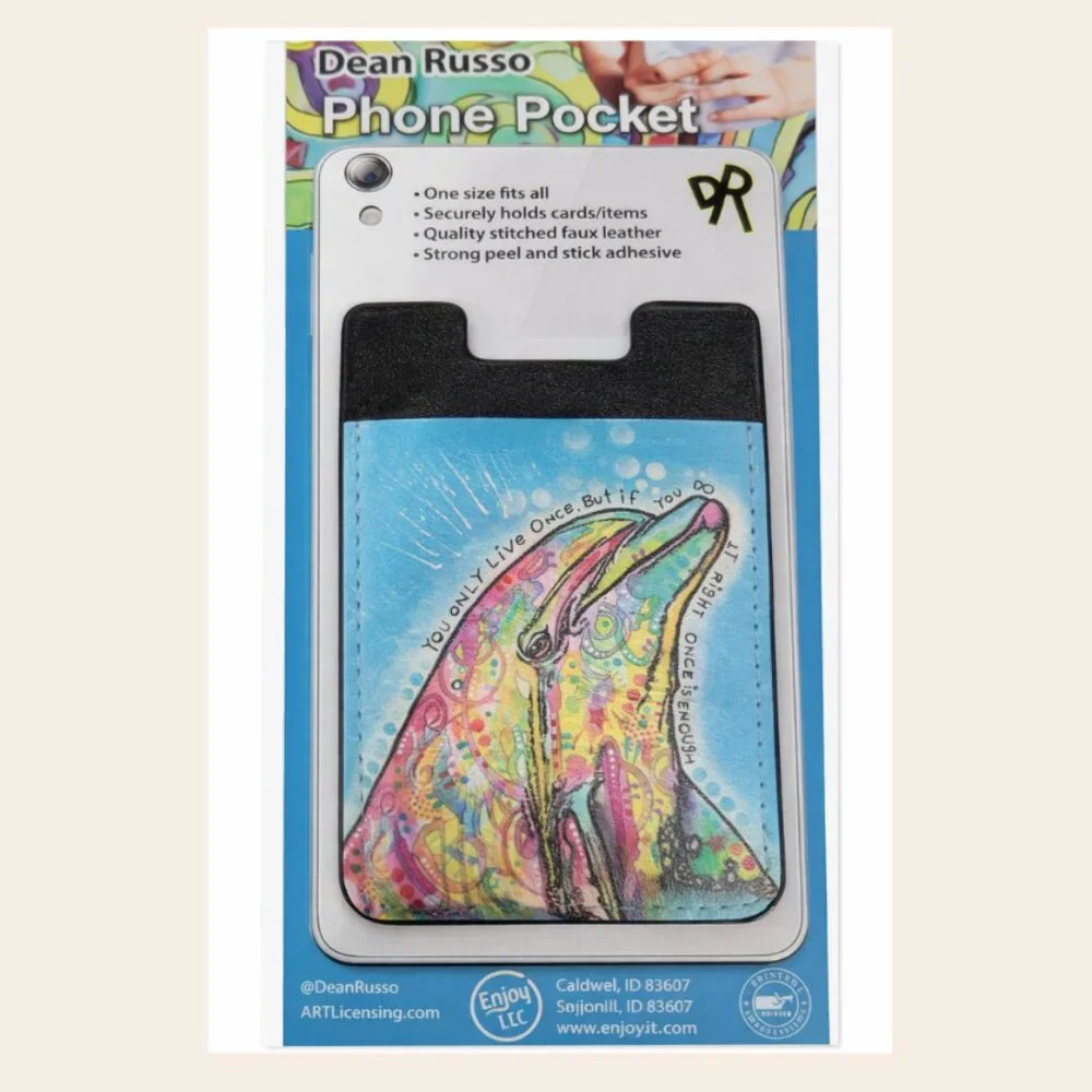 Enjoy It LLC - Dolphin Phone Pocket by Dean Russo – Stick-On Card Holder – New
